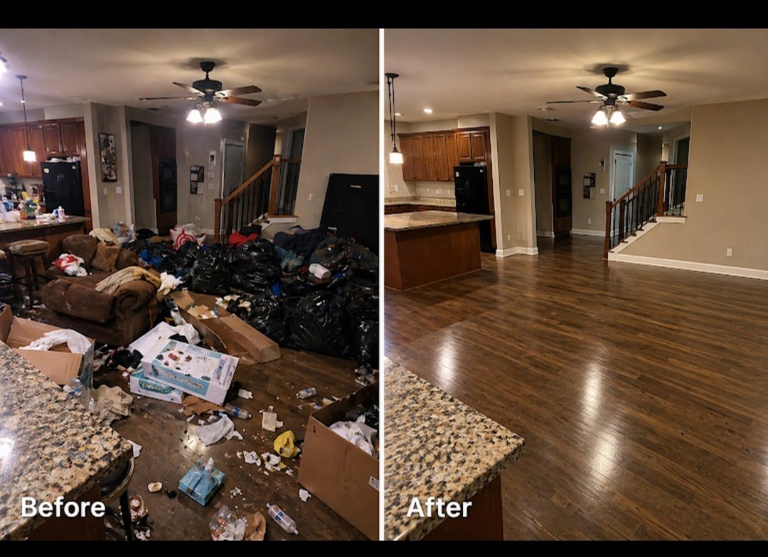 Before and after property cleanout completed by Carrollton Junk Removal Co.